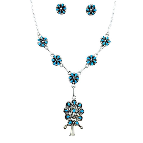 Image of Native American Necklaces & Pendants - Zuni Petit Point Sleeping Beauty Turquoise Necklace Set - Native American