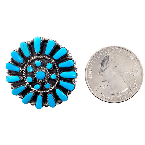 Image of Native American Necklaces & Pendants - Zuni Sleeping Beauty Blossom Inlay Brooch  Pin/Pendant - Marcine Stead