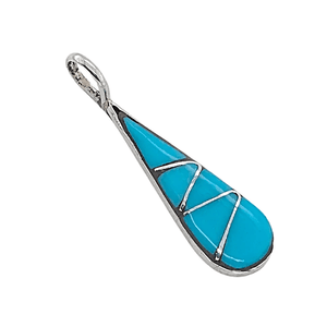 Native American Necklaces & Pendants - Zuni Sleeping Beauty Teardrop Inlay Pendant -Small