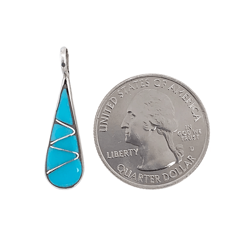 Image of Native American Necklaces & Pendants - Zuni Sleeping Beauty Teardrop Inlay Pendant -Small