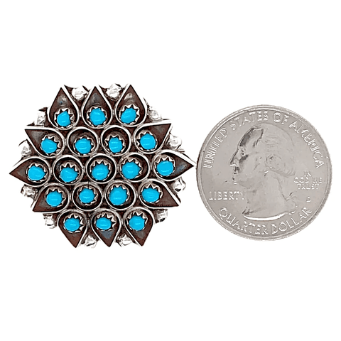 Image of Native American Necklaces & Pendants - Zuni Sleeping Beauty Turquoise Geometric Blossom Pendant/Pin - Florenda Lonasee