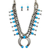 Native American Necklaces - Sold Navajo Round Turquoise S.quash Blossom Set - Native American