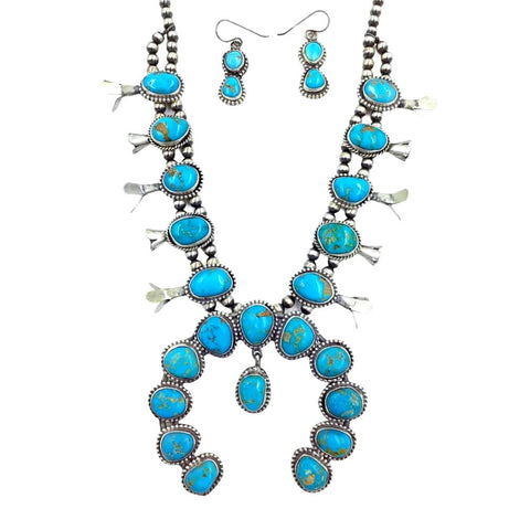 Image of Native American Necklaces - SOLD Navajo Royston Turquoise S.quash Blossom N.ecklace Set - Native American