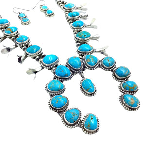 Native American Necklaces - SOLD Navajo Royston Turquoise S.quash Blossom N.ecklace Set - Native American
