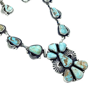 Native American Necklaces - Stunning Navajo Dry Creek Turquoise Stamped Necklace Set - Paul Livingston - Native American