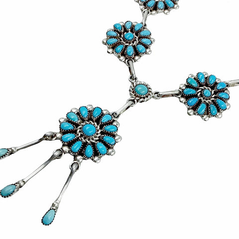 Image of Native American Necklaces - Zuni Petit Point Sleeping Beauty Turquoise Cluster Dangle Necklace & Earrings Set - Native American