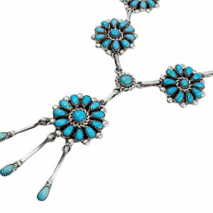 Native American Necklaces - Zuni Petit Point Sleeping Beauty Turquoise Cluster Dangle Necklace & Earrings Set - Native American