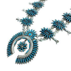 Native American Necklaces - Zuni Sleeping Beauty Needlepoint Squash Blossom Necklace Set -Waatsa - Native American