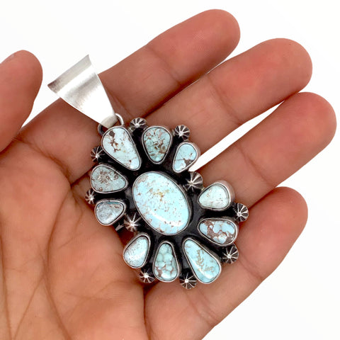 Image of Native American Pendants - Copy Of Navajo Dry Creek Turquoise Cluster Sterling Silver Pendant - Livingston - Native American
