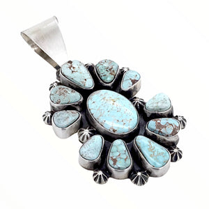 Native American Pendants - Copy Of Navajo Dry Creek Turquoise Cluster Sterling Silver Pendant - Livingston - Native American