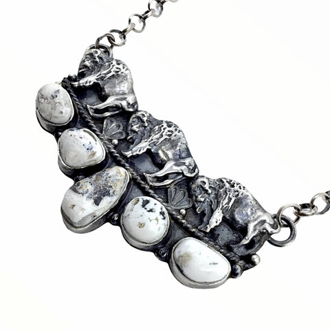 Image of Native American Pendants - Navajo Buffalo Herd White Buffalo Stones Sterling Silver Necklace - Bernita Begay - Native American