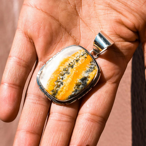 Image of Native American Pendants - Navajo Bumblebee Jasper Stone Square Pendant - Samson Edsitty - Native American