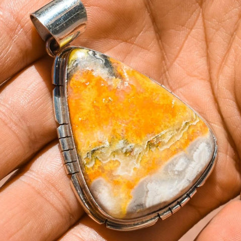 Image of Native American Pendants - Navajo Bumblebee Jasper Stone Teardrop Pendant - Samson Edsitty - Native American