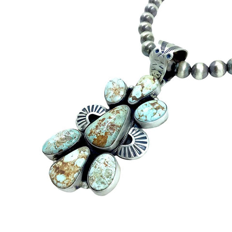 Image of Native American Pendants - Navajo Dry Creek Turquoise Cluster Hand-Stamped Pendant - Livingston - Native American