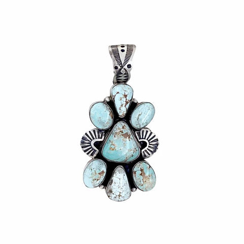 Image of Native American Pendants - Navajo Dry Creek Turquoise Cluster Stamped Sterling Silver - Livingston - Native American