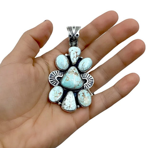 Image of Native American Pendants - Navajo Dry Creek Turquoise Cluster Stamped Sterling Silver - Livingston - Native American