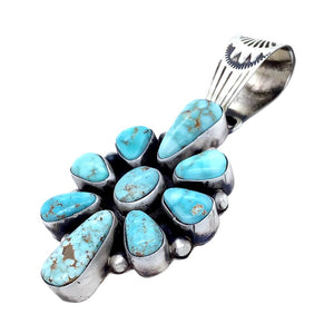 Native American Pendants - Navajo Dry Creek Turquoise Cluster Stamped Sterling Silver Pendant - Bea Tom - Native American