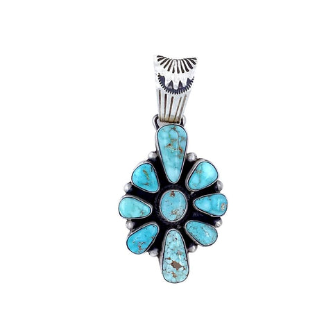 Image of Native American Pendants - Navajo Dry Creek Turquoise Cluster Stamped Sterling Silver Pendant - Bea Tom - Native American