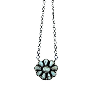 Native American Pendants - Navajo Dry Creek Turquoise Flower Cluster Chain Necklace -Kathleen Chavez - Native American