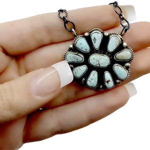 Native American Pendants - Navajo Dry Creek Turquoise Flower Cluster Chain Necklace -Kathleen Chavez - Native American