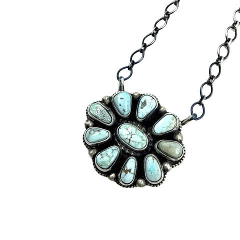 Image of Native American Pendants - Navajo Dry Creek Turquoise Flower Cluster Chain Necklace -Kathleen Chavez - Native American