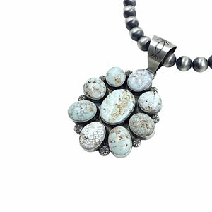 Native American Pendants - Navajo Dry Creek Turquoise Flower Cluster Navajo Pearls Necklace  - Mary Ann Spencer - Native American