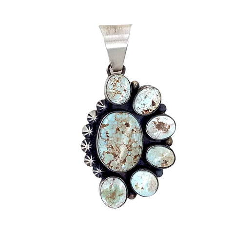 Image of Native American Pendants - Navajo Dry Creek Turquoise Half Cluster Stamped Beads Sterling Silver - Livingston - Native American