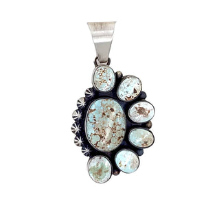 Native American Pendants - Navajo Dry Creek Turquoise Half Cluster Stamped Beads Sterling Silver - Livingston - Native American