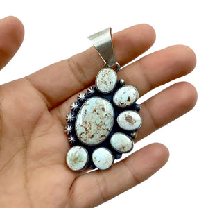 Native American Pendants - Navajo Dry Creek Turquoise Half Cluster Stamped Beads Sterling Silver - Livingston - Native American