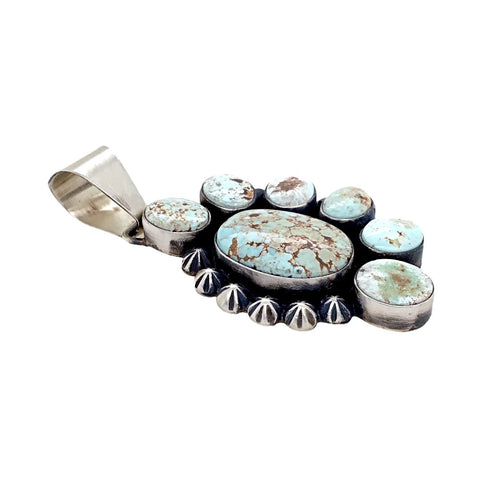 Image of Native American Pendants - Navajo Dry Creek Turquoise Half Cluster Stamped Beads Sterling Silver - Livingston - Native American