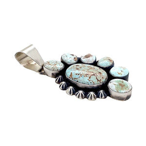 Native American Pendants - Navajo Dry Creek Turquoise Half Cluster Stamped Beads Sterling Silver - Livingston - Native American