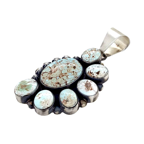 Image of Native American Pendants - Navajo Dry Creek Turquoise Half Cluster Stamped Beads Sterling Silver - Livingston - Native American