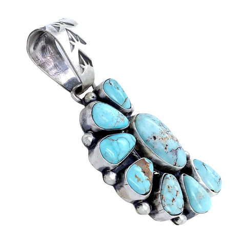 Image of Native American Pendants - Navajo Dry Creek Turquoise Half Cluster Stamped Sterling Silver Pendant - Bea Tom - Native American
