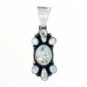 Native American Pendants - Navajo Dry Creek Turquoise Long Cluster Sterling Silver Pendant - Livingston - Native American
