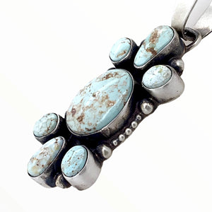 Native American Pendants - Navajo Dry Creek Turquoise Long Cluster Sterling Silver Pendant - Livingston - Native American