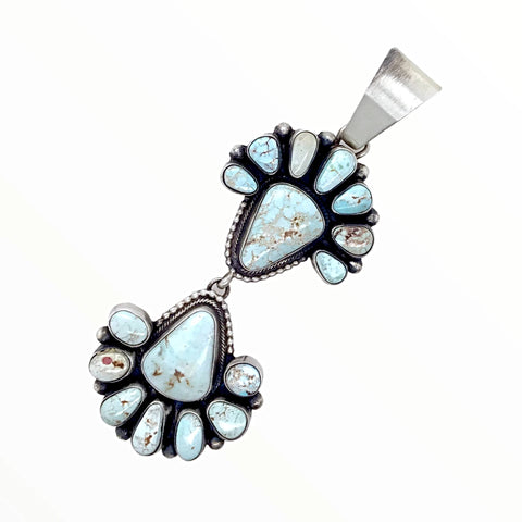 Image of Native American Pendants - Navajo Dry Creek Turquoise Triangle Double Clusters Dangle Sterling Silver Pendant - Livingston - Native American