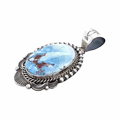 Image of Native American Pendants - Navajo Golden Hills Turquoise Oval Sterling Silver Stamped Pendant - Mary Ann Spencer - Native American