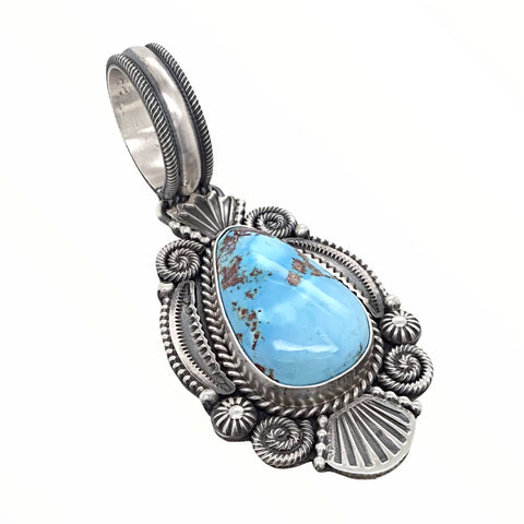 Image of Native American Pendants - Navajo Golden Hills Turquoise Sterling Silver & Coil Wire Design Pendant- Mike Calladitto - Native American