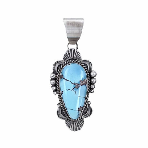 Image of Native American Pendants - Navajo Golden Hills Turquoise Sterling Silver Stamped Pendant - Mary Ann Spencer - Native American
