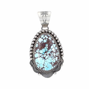 Native American Pendants - Navajo Golden Hills Turquoise Sterling Silver Stamped Pendant - Mary Ann Spencer - Native American