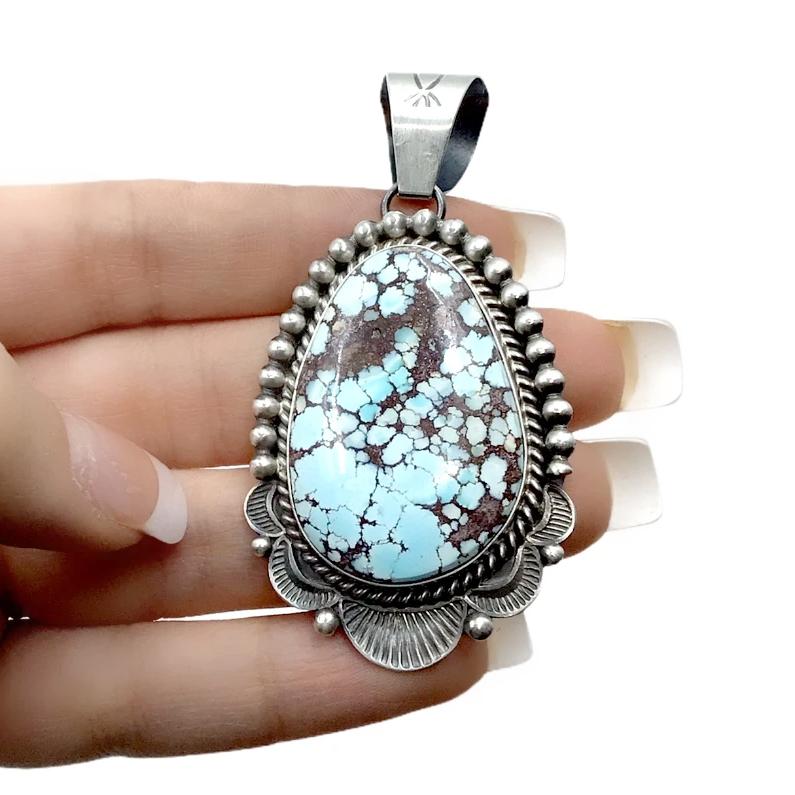 Sold Navajo Golden Hills Turquoise Sterling Silver Stamped P.endant - Mary  Ann Spencer - Native American