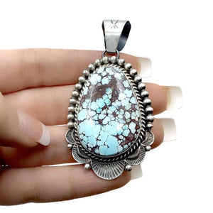 Native American Pendants - Navajo Golden Hills Turquoise Sterling Silver Stamped Pendant - Mary Ann Spencer - Native American