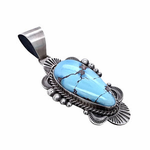 Native American Pendants - Navajo Golden Hills Turquoise Sterling Silver Stamped Pendant - Mary Ann Spencer - Native American