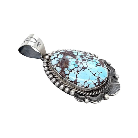 Image of Native American Pendants - Navajo Golden Hills Turquoise Sterling Silver Stamped Pendant - Mary Ann Spencer - Native American