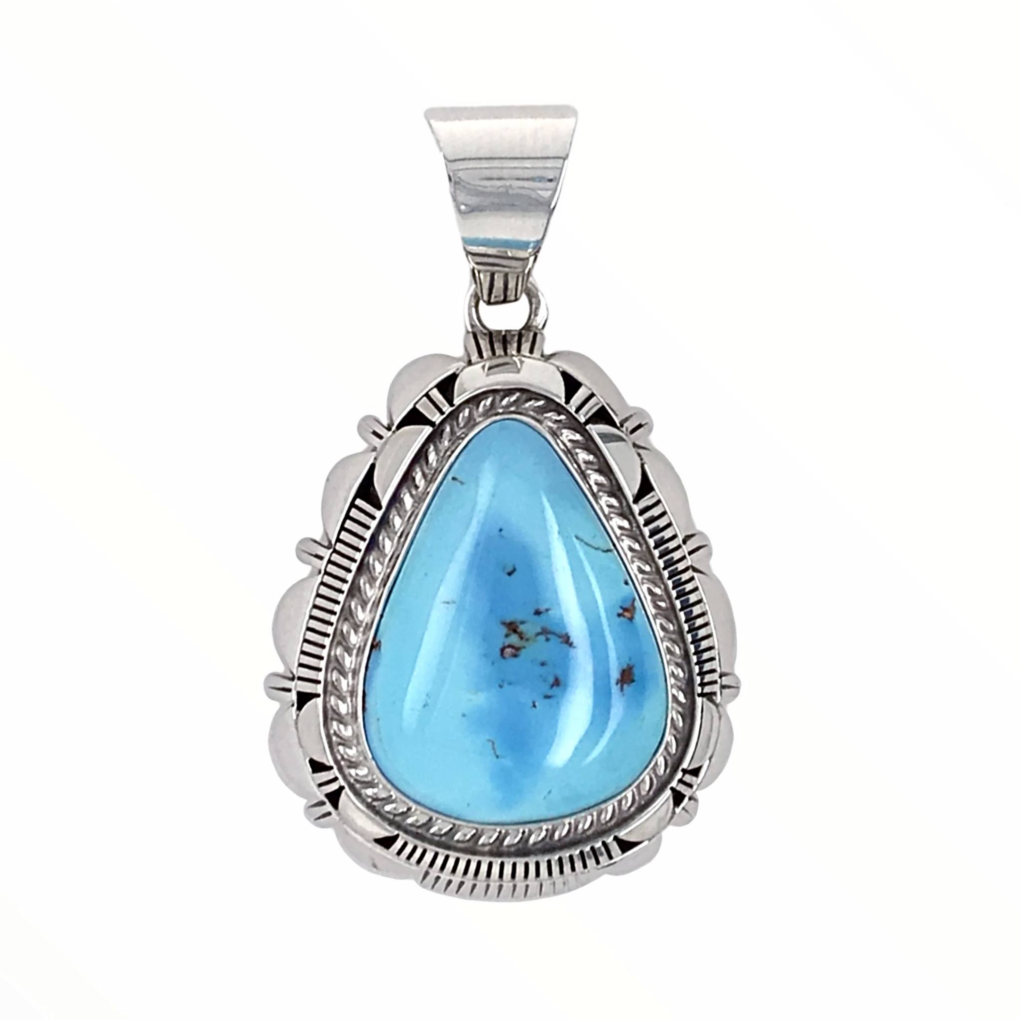 Navajo Golden Hills Turquoise Sterling Silver Teardrop P.endant