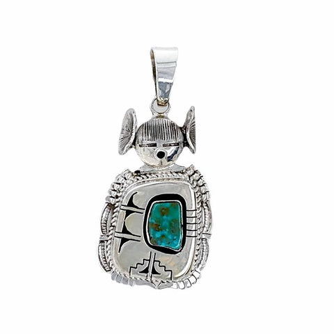 Image of Native American Pendants - Navajo Kachina Shadow-Box Sonoran Gold Turquoise Pendant - Bennie Ration - Native American