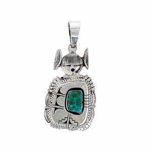 Native American Pendants - Navajo Kachina Shadow-Box Sonoran Gold Turquoise Pendant - Bennie Ration - Native American