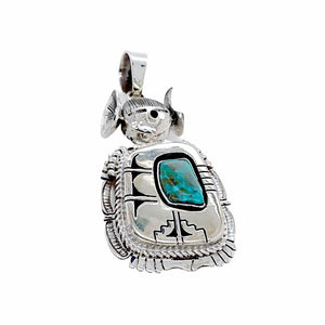 Native American Pendants - Navajo Kachina Shadow-Box Sonoran Gold Turquoise Pendant - Bennie Ration - Native American