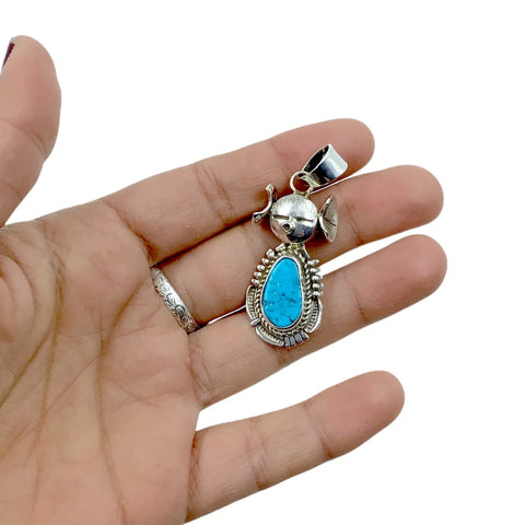 Image of Native American Pendants - Navajo Kingman Turquoise Kachina Sterling Silver Pendant - Bennie Ration - Native American