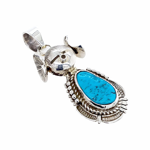 Image of Native American Pendants - Navajo Kingman Turquoise Kachina Sterling Silver Pendant - Bennie Ration - Native American